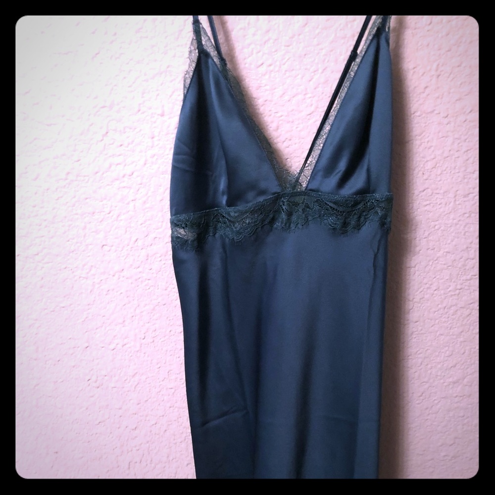 A emerald silk lingerie slip dress